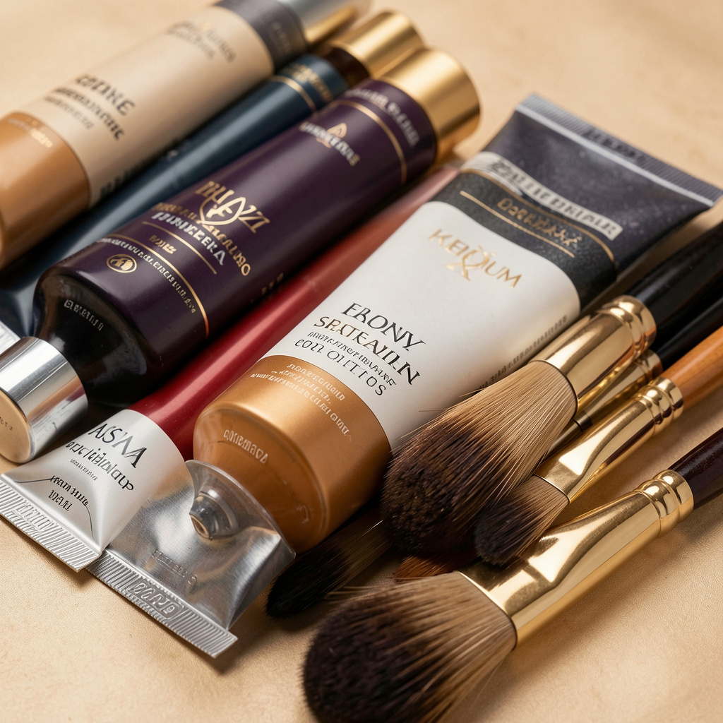 Premium kunstmaterialen op houten tafel